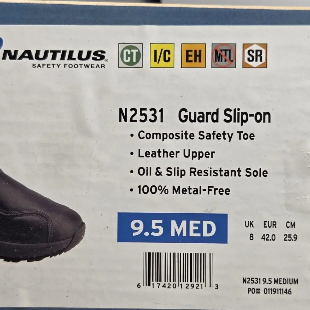 Nautilus N2531 Women's Black Safety Shoes 9.5M Guard Slip‎ On Metal Free Leather